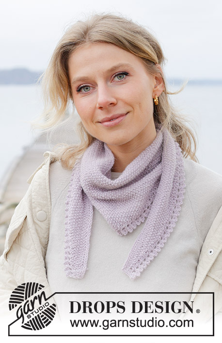 Notions of Spring / DROPS 242-2 - Knitted shawl in DROPS Alpaca. The piece is worked sideways, with moss stitch and picot edging.