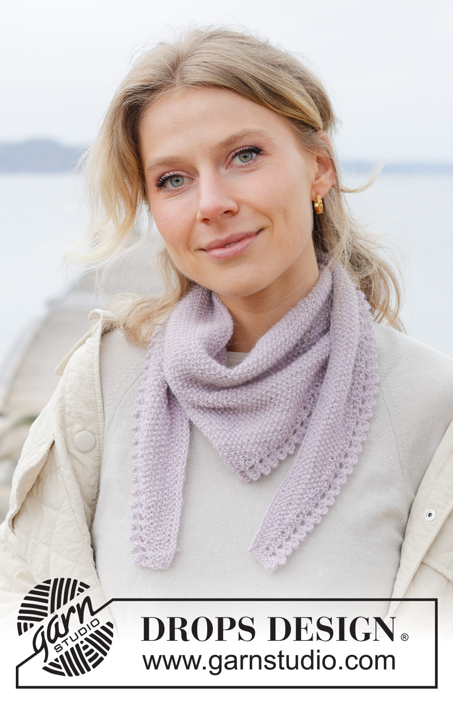Notions of Spring / DROPS 242-2 - Knitted shawl in DROPS Alpaca. The piece is worked sideways, with moss stitch and picot edging.