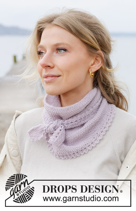 Notions of Spring / DROPS 242-2 - Knitted shawl in DROPS Alpaca. The piece is worked sideways, with moss stitch and picot edging.
