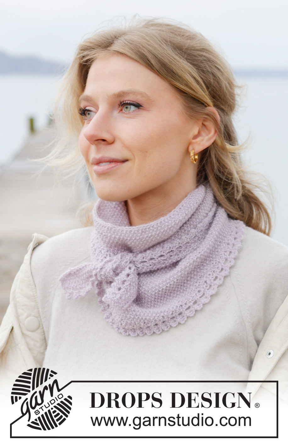 Notions of Spring / DROPS 242-2 - Knitted shawl in DROPS Alpaca. The piece is worked sideways, with moss stitch and picot edging.