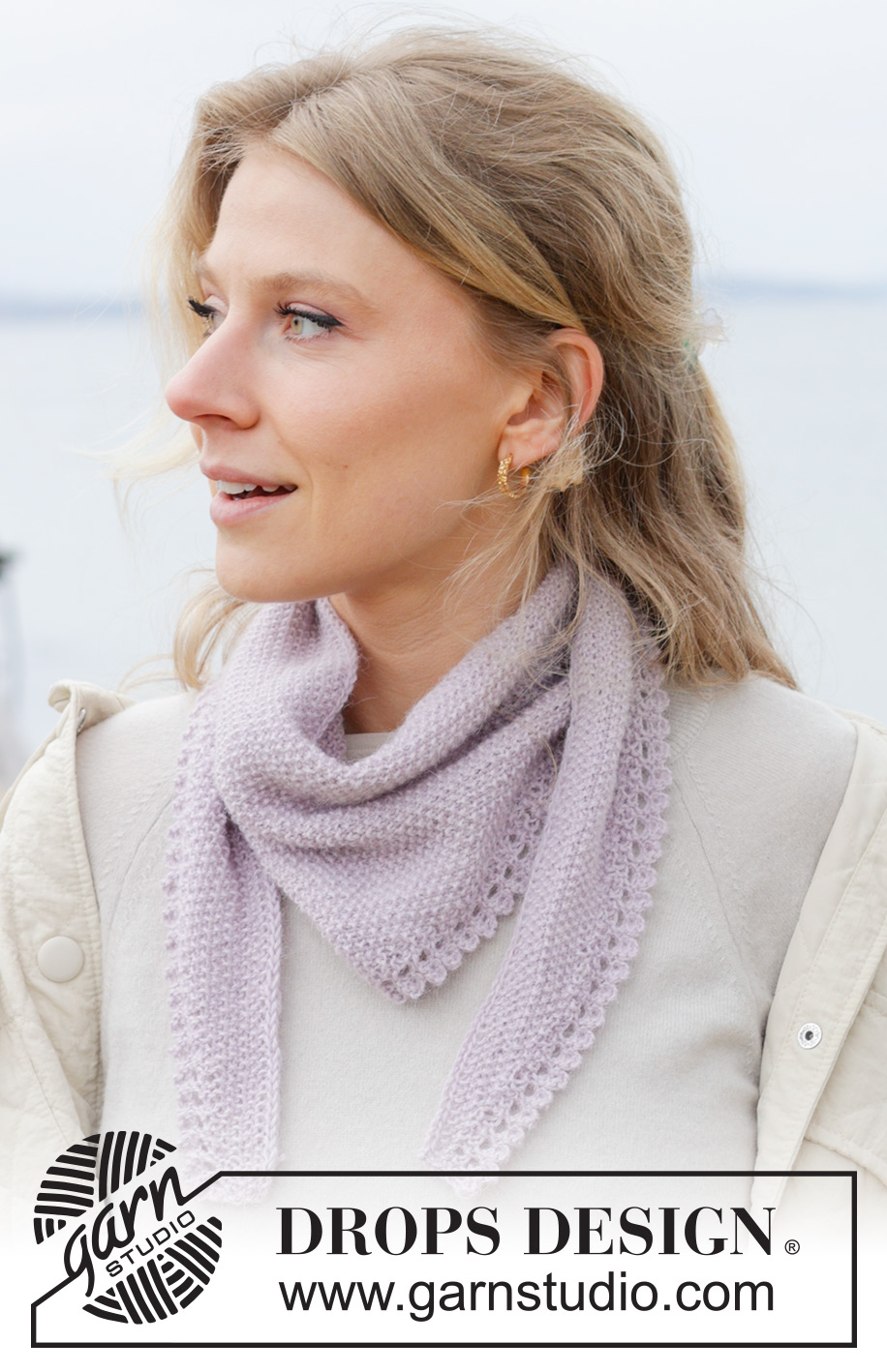 Notions of Spring / DROPS 242-2 - Knitted shawl in DROPS Alpaca. The piece is worked sideways, with moss stitch and picot edging.