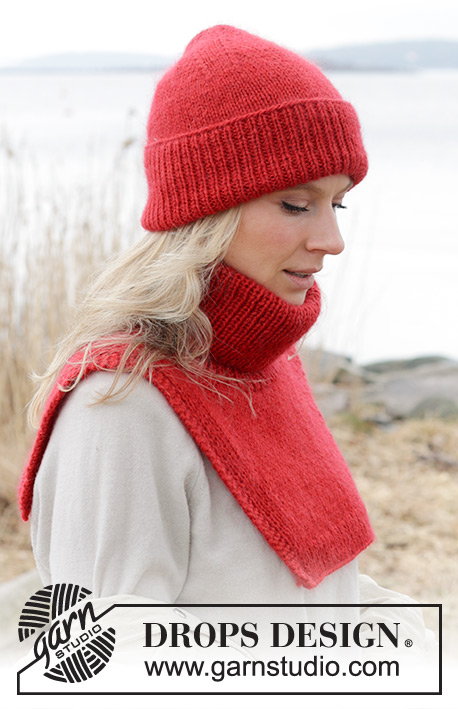 Cardinal Song / DROPS 242-22 - Knitted neck-warmer and hat in DROPS Lima and DROPS Kid-Silk. The piece is worked bottom up.