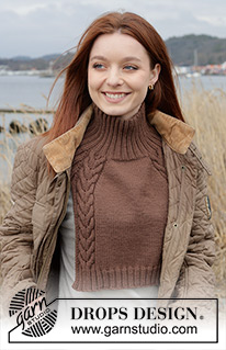 Chestnut Love Neck Warmer / DROPS 242-32 - Knitted neck warmer in DROPS Merino Extra Fine or DROPS Fiesta. The piece is worked top down with raglan and cables.