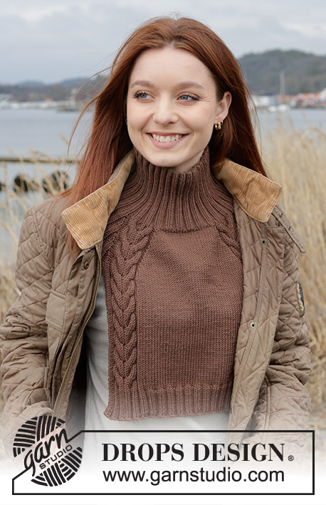 Chestnut Love Neck Warmer / DROPS 242-32 - Knitted neck warmer in DROPS Merino Extra Fine or DROPS Fiesta. The piece is worked top down with raglan and cables.