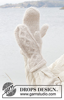 Slalom Slope Mittens / DROPS 242-35 - Knitted mittens with cables in DROPS Soft Tweed and DROPS Kid-Silk.