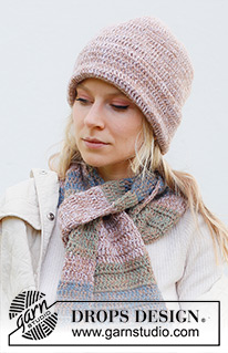 Cottage Garden Set / DROPS 242-39 - Gehäkelte Mütze und Schal in 2 Fäden DROPS Alpaca. Die Mütze wird in Runden von oben nach unten gehäkelt. Der Schal wird in Hin- und Rück-Reihen mit Streifen gehäkelt.
