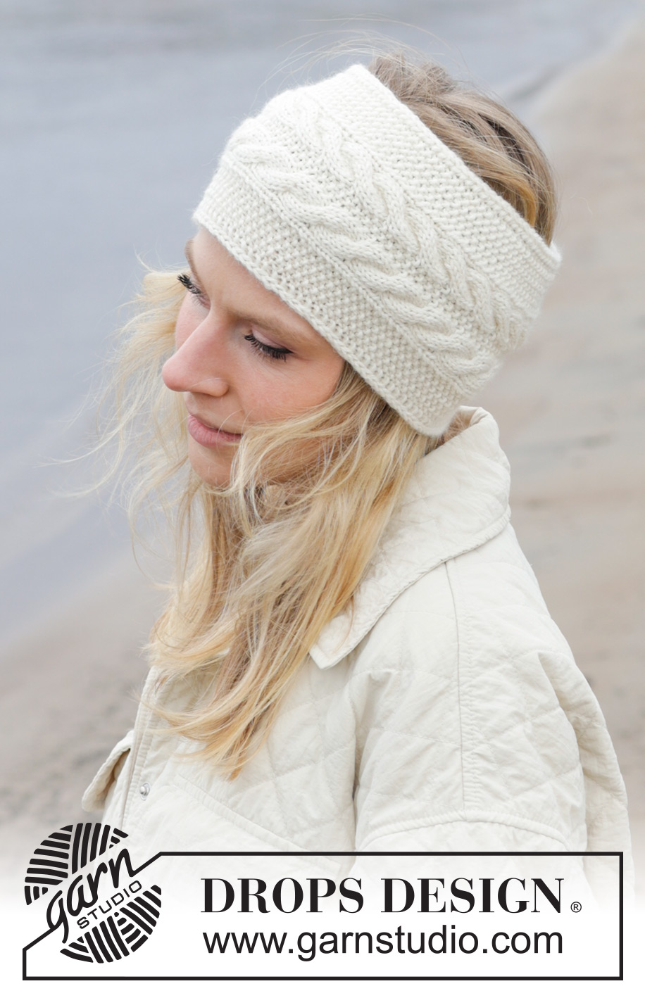Double Twist Headband / DROPS 242-41 - Knitted head band in DROPS Merino Extra Fine. The piece is worked back and forth, sideways with moss stitch and cables.
