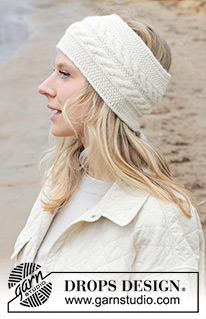 Double Twist Headband / DROPS 242-41 - Knitted head band in DROPS Merino Extra Fine. The piece is worked back and forth, sideways with moss stitch and cables.
