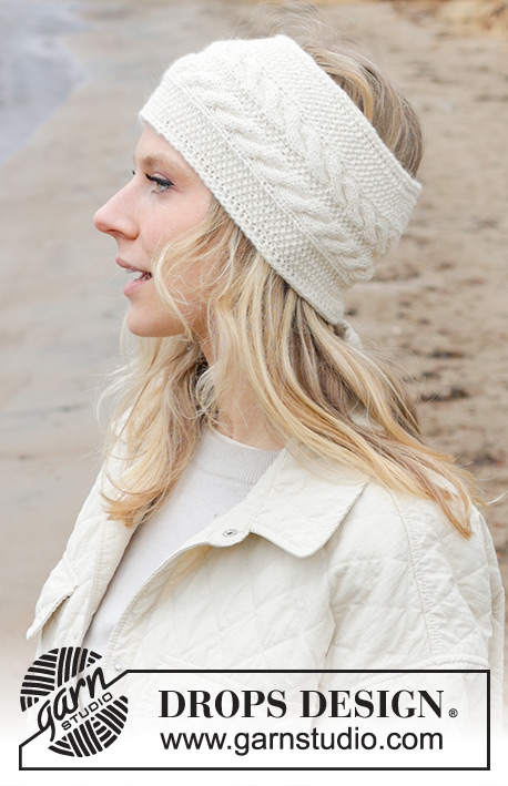 Double Twist Headband / DROPS 242-41 - Knitted head band in DROPS Merino Extra Fine. The piece is worked back and forth, sideways with moss stitch and cables.