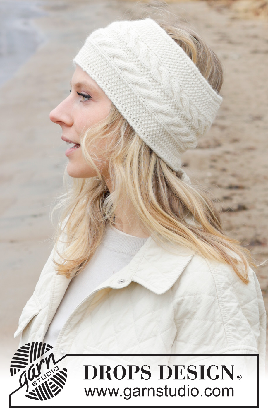 Double Twist Headband / DROPS 242-41 - Knitted head band in DROPS Merino Extra Fine. The piece is worked back and forth, sideways with moss stitch and cables.