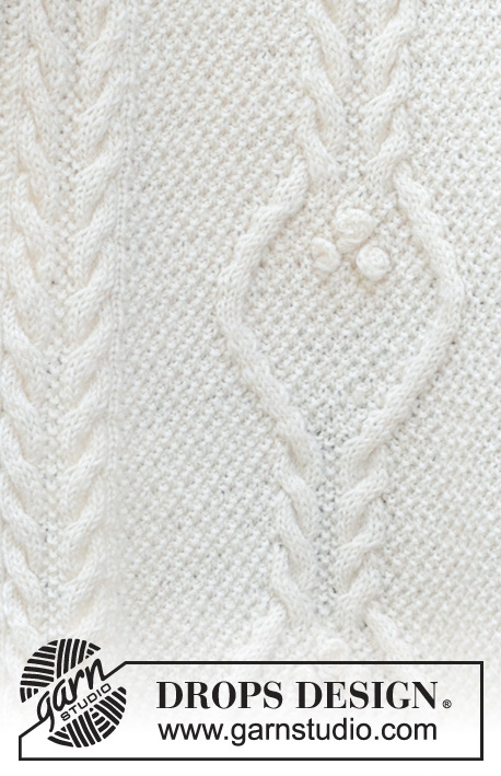 White Queen / DROPS 242-43 - Gestrickter Schal in DROPS Karisma oder DROPS Puna. Die Arbeit wird in Hin- und Rück-Reihen mit Zopfmuster und Perlmuster gestrickt.
