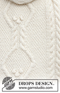 White Queen / DROPS 242-43 - Knitted scarf in DROPS Karisma or DROPS Puna. The piece is worked back and forth with cables and moss stitch.
