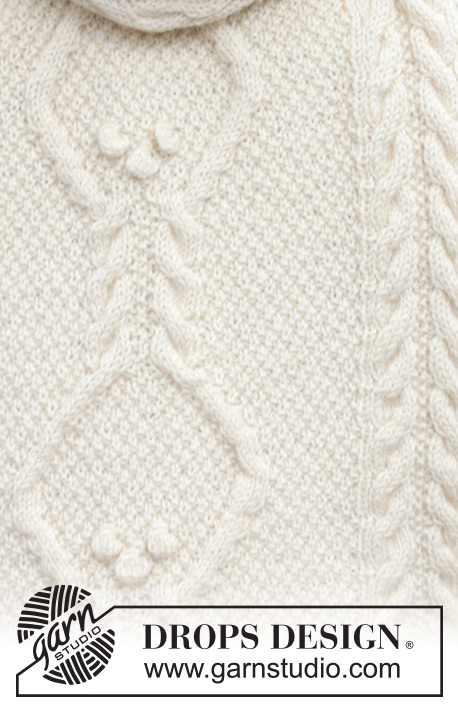 White Queen / DROPS 242-43 - Knitted scarf in DROPS Karisma or DROPS Puna. The piece is worked back and forth with cables and moss stitch.