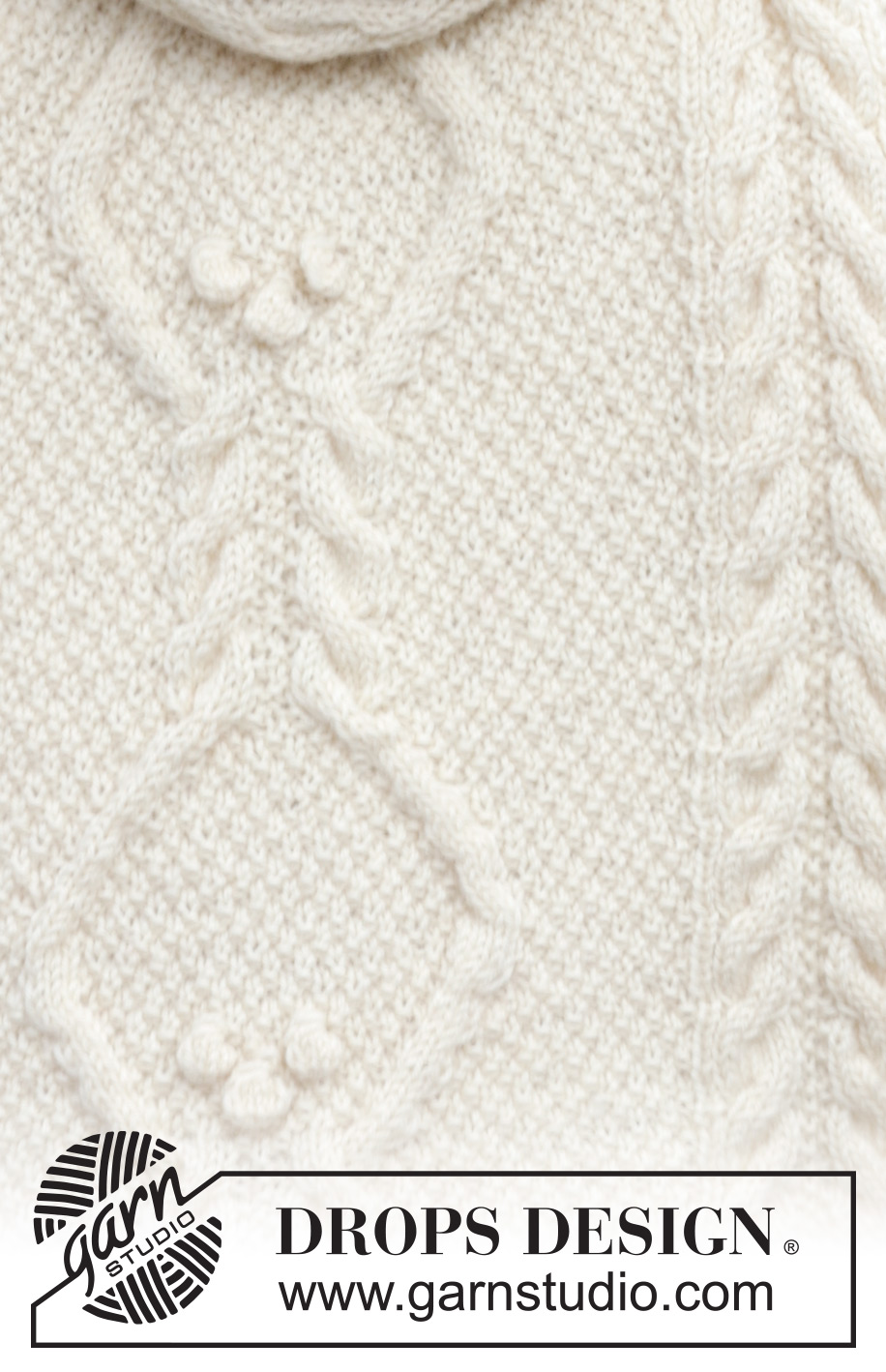 White Queen / DROPS 242-43 - Knitted scarf in DROPS Karisma or DROPS Puna. The piece is worked back and forth with cables and moss stitch.