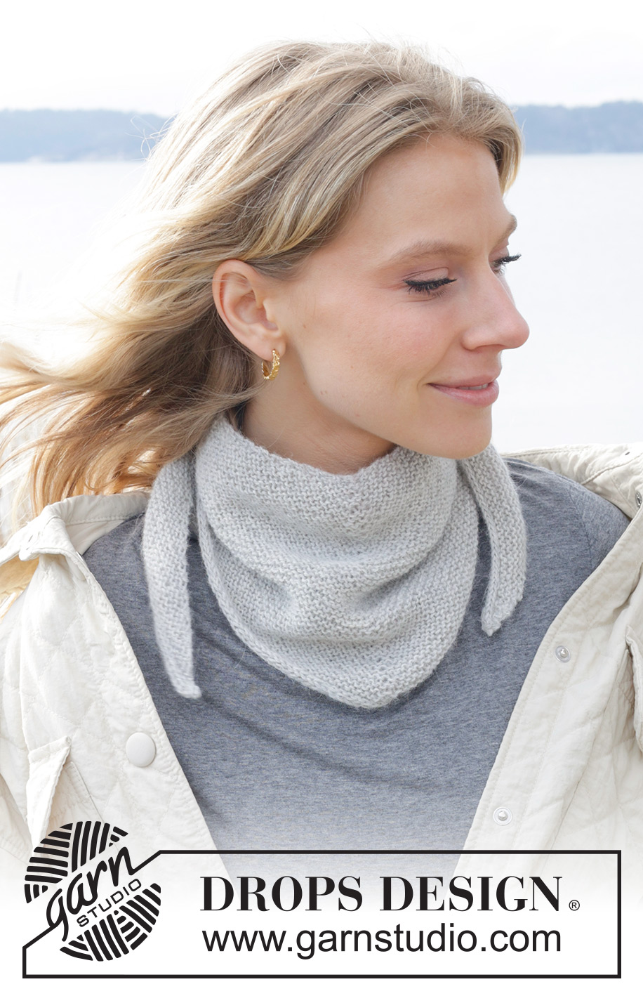 Little Grey Bird Shawl / DROPS 242-47 - Knitted shawl in DROPS Alpaca. The piece is worked top down with garter stitch and an I-cord edge.