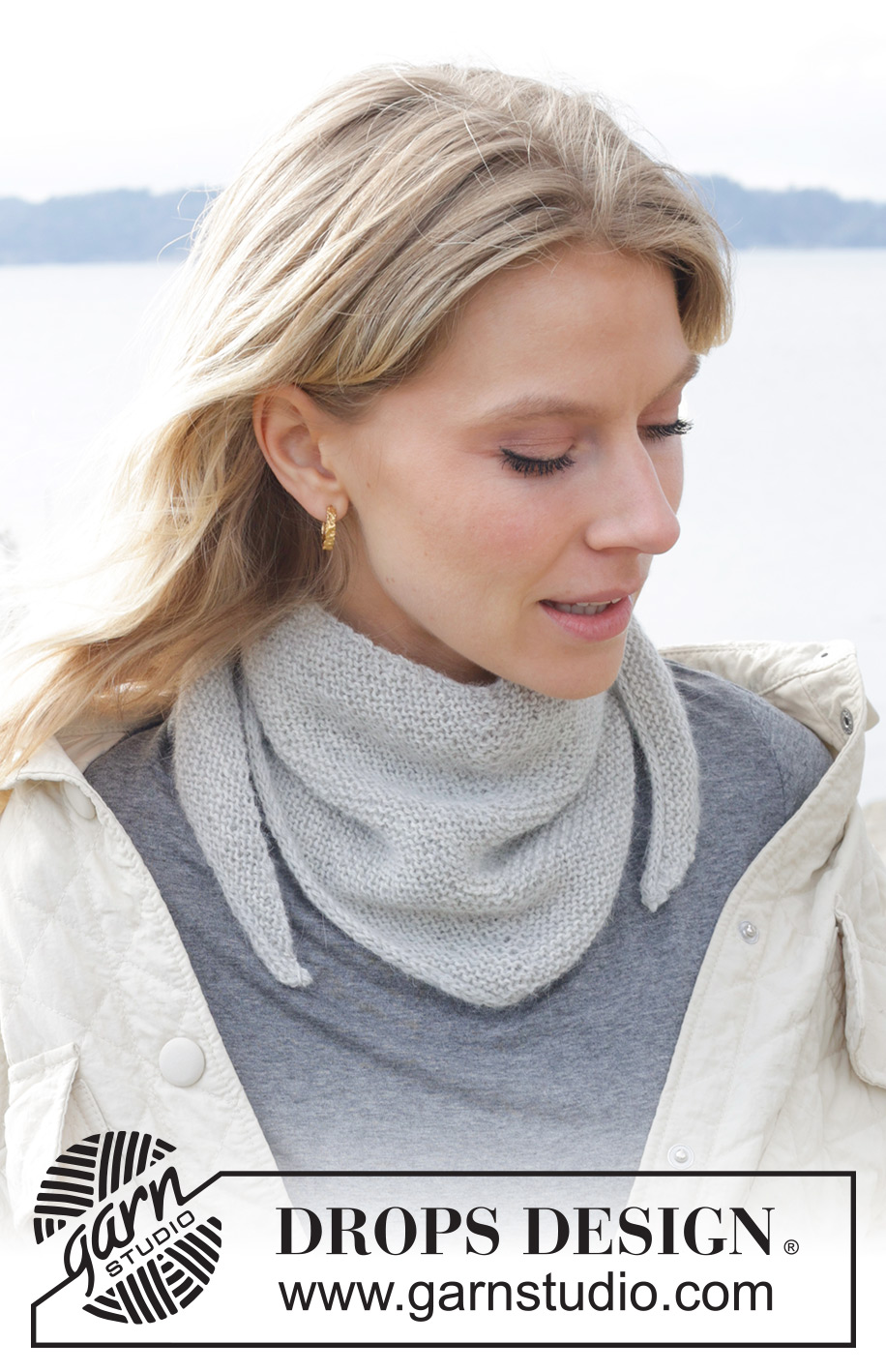 Little Grey Bird Shawl / DROPS 242-47 - Knitted shawl in DROPS Alpaca. The piece is worked top down with garter stitch and an I-cord edge.