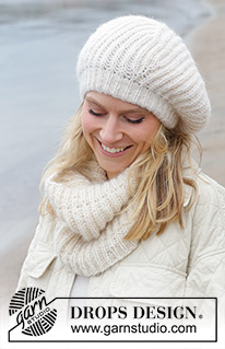 Crème Chantilly / DROPS 242-5 - Prjónað hálsskjól og basker / alpahúfa úr DROPS Alpaca og DROPS Brushed Alpaca Silk. Stykkið er prjónað í klukkuprjóni, neðan frá og upp.