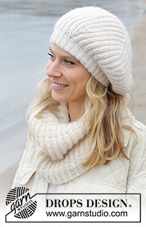 Crème Chantilly / DROPS 242-5 - Prjónað hálsskjól og basker / alpahúfa úr DROPS Alpaca og DROPS Brushed Alpaca Silk. Stykkið er prjónað í klukkuprjóni, neðan frá og upp.