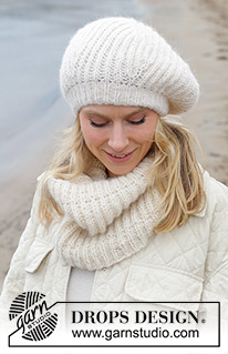 Crème Chantilly / DROPS 242-5 - Prjónað hálsskjól og basker / alpahúfa úr DROPS Alpaca og DROPS Brushed Alpaca Silk. Stykkið er prjónað í klukkuprjóni, neðan frá og upp.