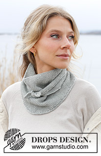 Through the Mist Shawl / DROPS 242-57 - Gebreide omslagdoek/sjaal in DROPS BabyMerino. Het werk wordt overdwars gebreid in gerstekorrel.