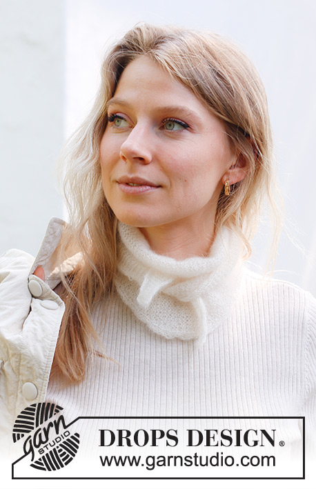 White Gull Shawl / DROPS 242-6 - Knitted shawl in DROPS Kid-Silk. The piece is worked sideways with garter stitch.