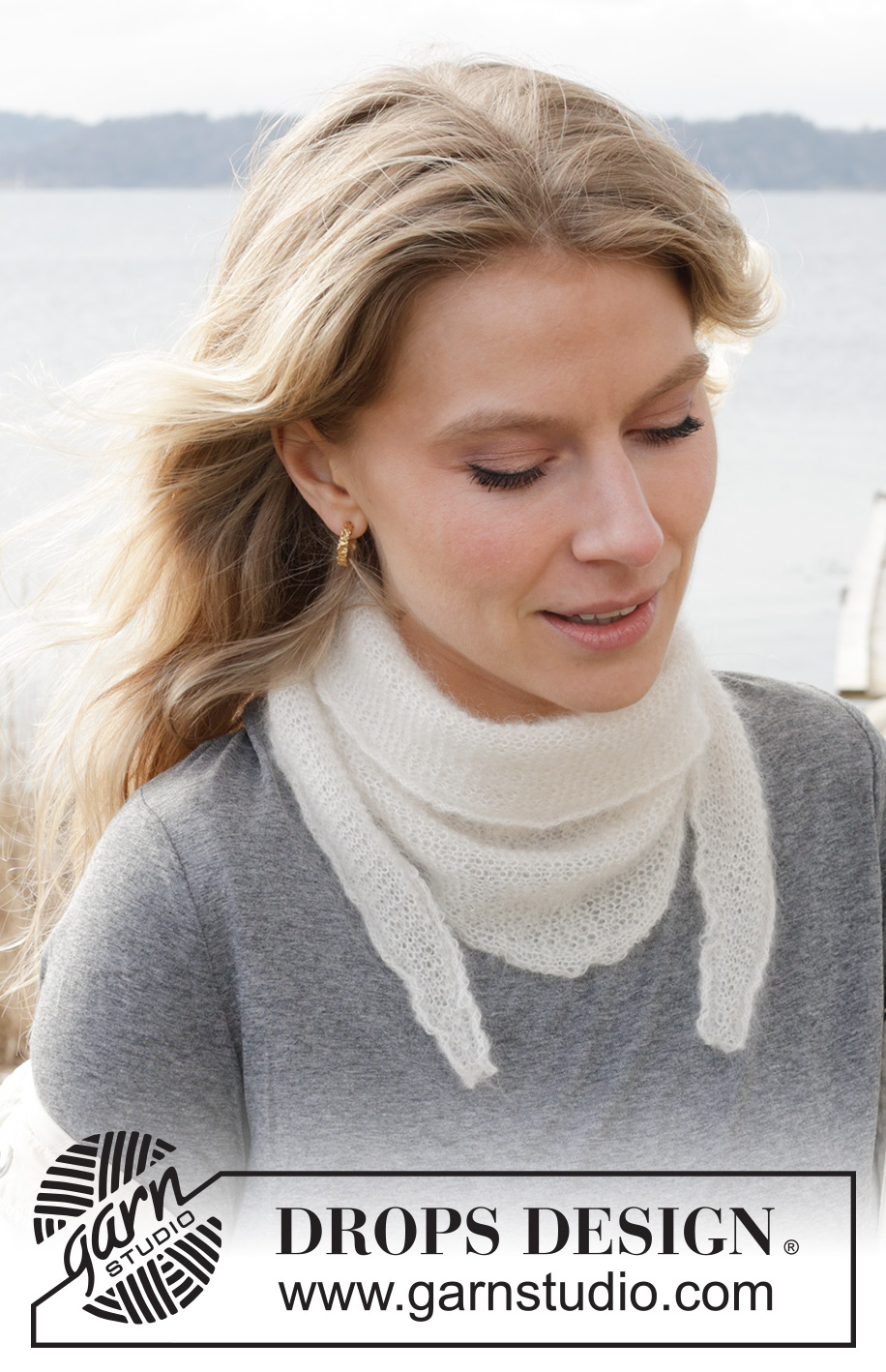 White Gull Shawl / DROPS 242-6 - Knitted shawl in DROPS Kid-Silk. The piece is worked sideways with garter stitch.