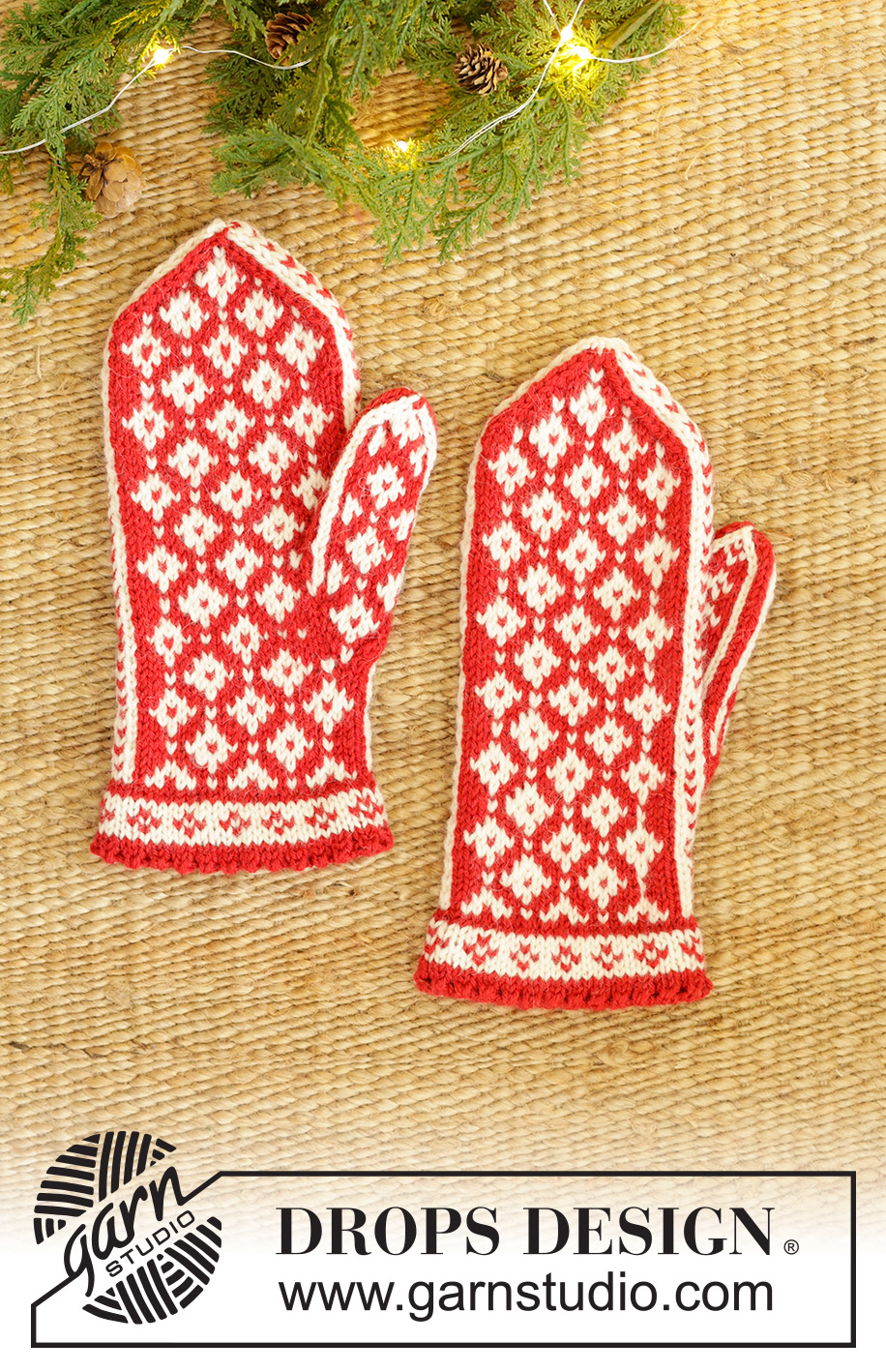 Very Merry Mittens / DROPS 242-65 - Rękawiczki na drutach, z włóczki DROPS Lima. Przerabiane od dołu do góry, z żakardem norweskim. Temat: Boże Narodzenie.