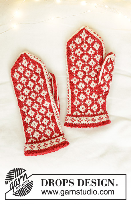 Very Merry Mittens / DROPS 242-65 - Rękawiczki na drutach, z włóczki DROPS Lima. Przerabiane od dołu do góry, z żakardem norweskim. Temat: Boże Narodzenie.