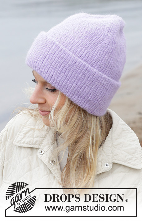 Edge of Twilight Hat / DROPS 242-7 - Strikket vendbar hipsterhue / hue i DROPS Air. Størrelse S - XL.