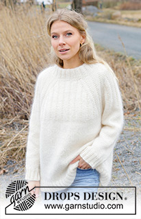 Winter Owl Sweater / DROPS 243-1 - DROPS Nord ja DROPS Kid-Silk lõngadest ülevalt alla kootud reljeefse mustriga, topeltkaelusega ja raglaanvarrukatega džemper suurustele S kuni XXXL
