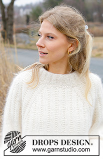 Winter Owl Sweater / DROPS 243-1 - DROPS Nord ja DROPS Kid-Silk lõngadest ülevalt alla kootud reljeefse mustriga, topeltkaelusega ja raglaanvarrukatega džemper suurustele S kuni XXXL