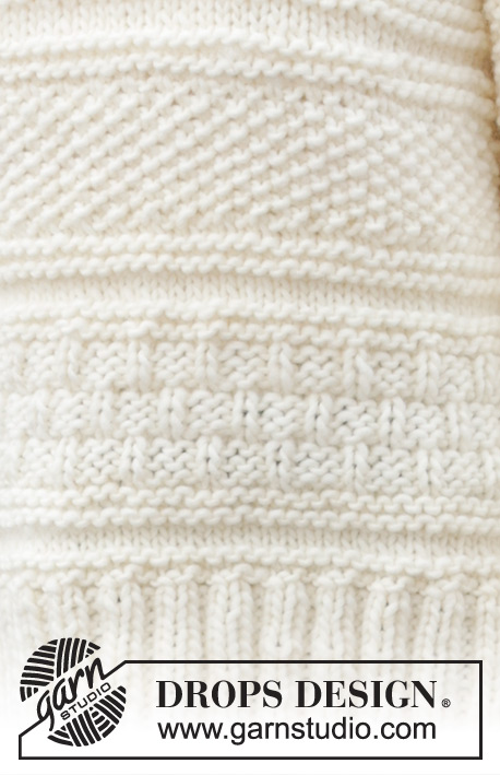 Ice Tide / DROPS 243-10 - Knitted jumper in DROPS Snow. The piece is worked top down with European/diagonal shoulders, relief pattern and high neck. Sizes XS - XXL.
