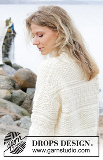 Ice Tide / DROPS 243-10 - Knitted jumper in DROPS Snow. The piece is worked top down with European/diagonal shoulders, relief pattern and high neck. Sizes XS - XXL.