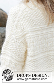 Ice Tide / DROPS 243-10 - Knitted jumper in DROPS Snow. The piece is worked top down with European/diagonal shoulders, relief pattern and high neck. Sizes XS - XXL.