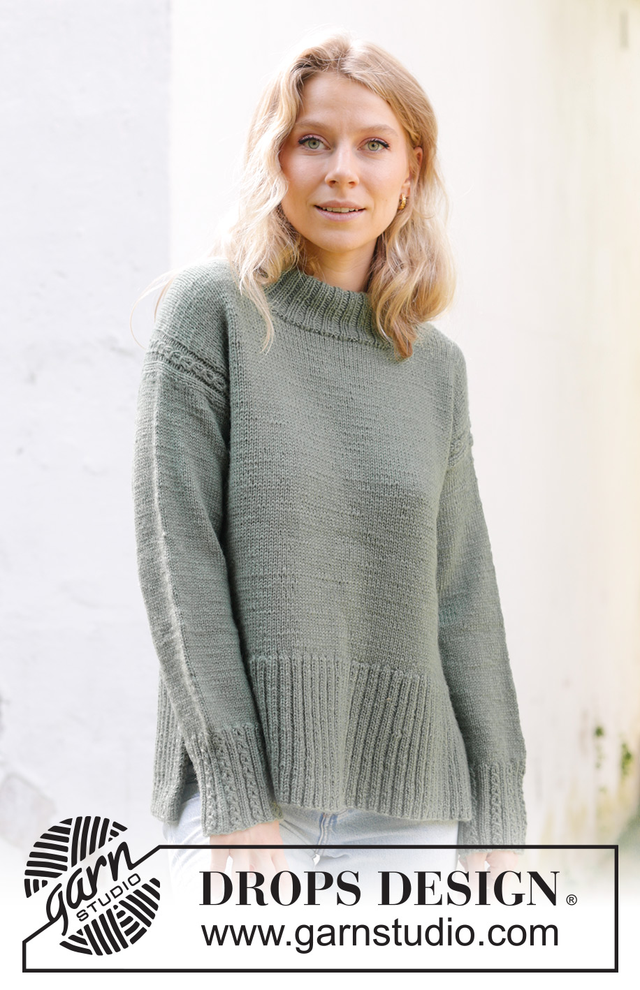 Forest Mystery / DROPS 243-11 - Knitted jumper in DROPS Lima. The piece is worked top down with European/diagonal shoulders, lace pattern and split in sides. Sizes S - XXXL.