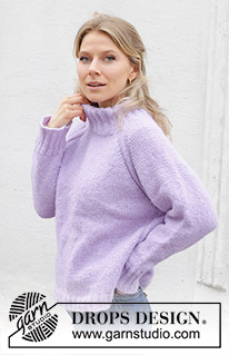 Winter Iris Sweater / DROPS 243-12 - Strikket bluse i DROPS Air. Arbejdet strikkes oppefra og ned med raglan og høj dobbelt halskant. Størrelse XS - XXL.