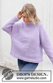 Winter Iris Sweater / DROPS 243-12 - Strikket bluse i DROPS Air. Arbejdet strikkes oppefra og ned med raglan og høj dobbelt halskant. Størrelse XS - XXL.