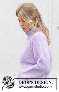 Winter Iris Sweater / DROPS 243-12 - Strikket bluse i DROPS Air. Arbejdet strikkes oppefra og ned med raglan og høj dobbelt halskant. Størrelse XS - XXL.