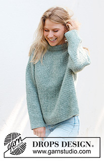 Sea Foam Sweater / DROPS 243-14 - Gehaakte trui in DROPS Air. Het werk wordt van boven naar beneden gehaakt, met ronde pas en dubbele halsrand. Maten S - XXXL.