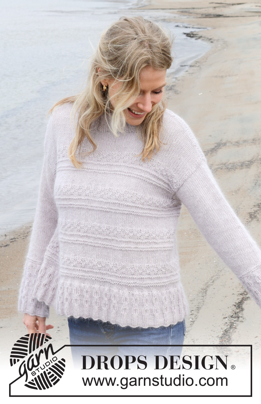 Lavender Romance Sweater / DROPS 243-15 - Knitted sweater in DROPS Alpaca and DROPS Kid-Silk. The piece is worked bottom up with garter stitch and relief-pattern. Sizes S - XXXL.