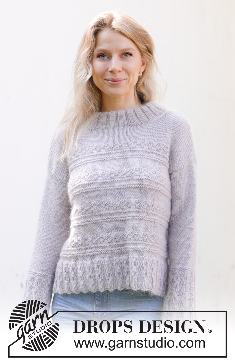 Lavender Romance Sweater / DROPS 243-15 - Knitted sweater in DROPS Alpaca and DROPS Kid-Silk. The piece is worked bottom up with garter stitch and relief-pattern. Sizes S - XXXL.