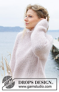 Dandelion Wish Sweater / DROPS 243-16 - Knitted oversized sweater in 1 strand DROPS Air and 2 strands DROPS Kid-Silk. The piece is worked bottom up, with moss stitch and high neck. Sizes XS - XXL.