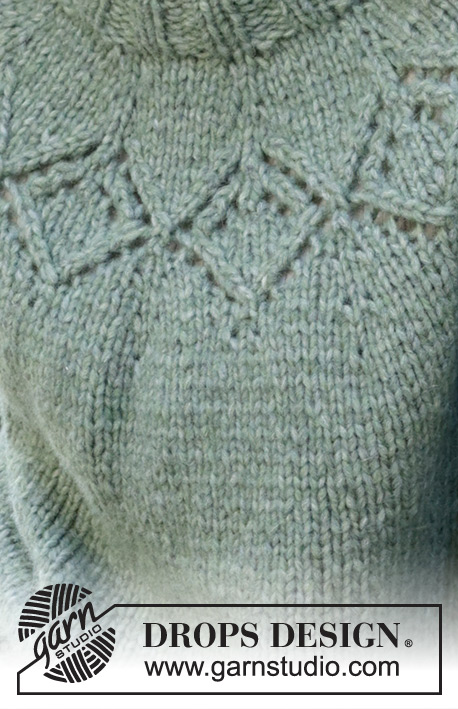 Sage Advice / DROPS 243-17 - Knitted jumper in DROPS Snow or DROPS Wish. The piece is worked top down with round yoke and lace pattern. Sizes XS - XXL.