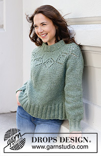 Sage Advice / DROPS 243-17 - Knitted jumper in DROPS Snow or DROPS Wish. The piece is worked top down with round yoke and lace pattern. Sizes XS - XXL.