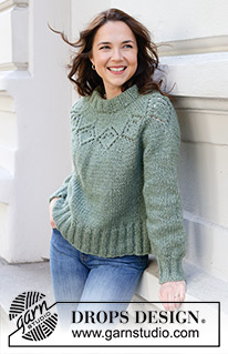 Sage Advice / DROPS 243-17 - Knitted jumper in DROPS Snow or DROPS Wish. The piece is worked top down with round yoke and lace pattern. Sizes XS - XXL.