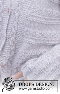 Lavender Romance Cardigan / DROPS 243-18 - Strikket cardigan i DROPS Alpaca og DROPS Kid-Silk. Arbejdet strikkes nedefra og op med retstrik og reliefmønster. Størrelse S - XXXL.