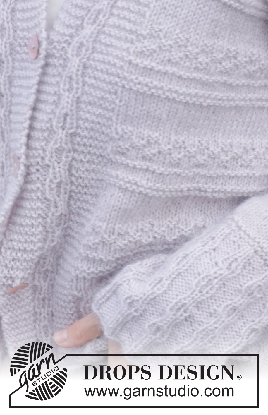 Lavender Romance Cardigan / DROPS 243-18 - Strikket cardigan i DROPS Alpaca og DROPS Kid-Silk. Arbejdet strikkes nedefra og op med retstrik og reliefmønster. Størrelse S - XXXL.