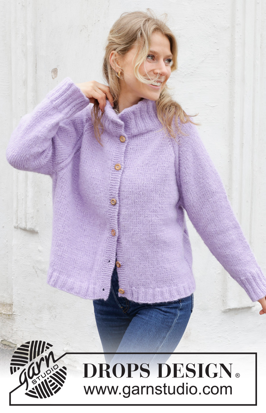 Winter Iris Cardigan / DROPS 243-19 - Knitted jacket in DROPS Air. The piece is worked top down with raglan and high, double neck. Sizes XS - XXL.
