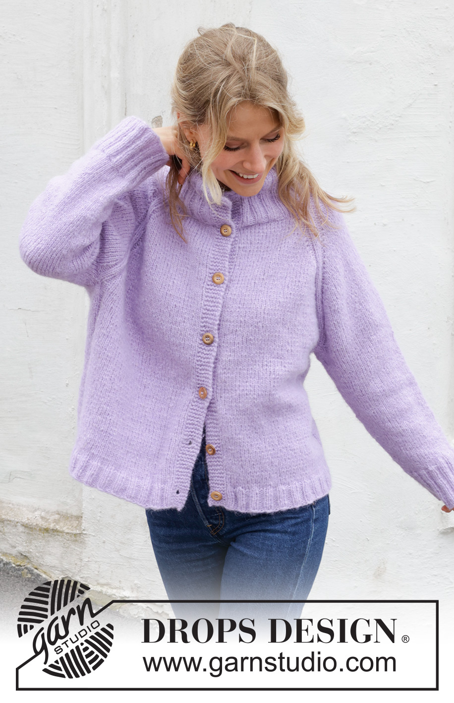 Winter Iris Cardigan / DROPS 243-19 - Knitted jacket in DROPS Air. The piece is worked top down with raglan and high, double neck. Sizes XS - XXL.