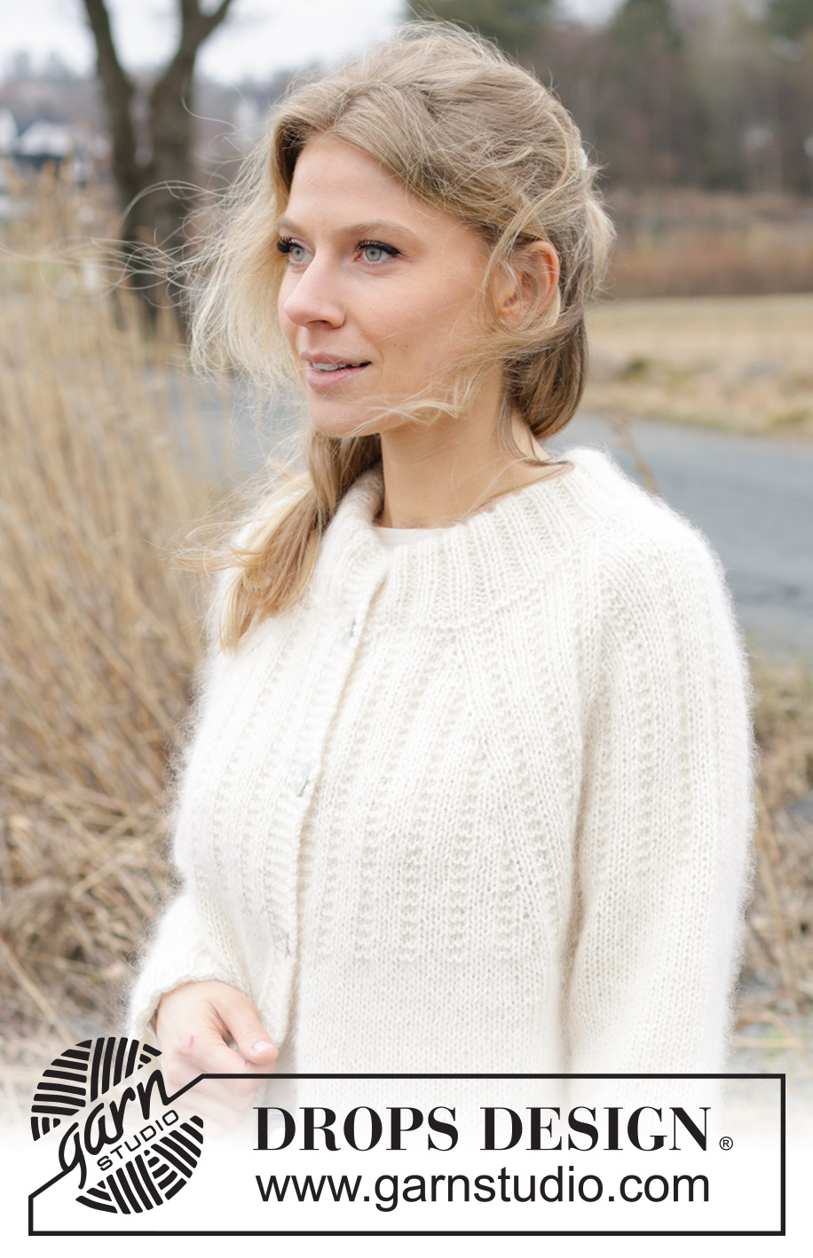 Winter Owl Cardigan / DROPS 243-2 - Knitted jacket in DROPS Flora and DROPS Kid-Silk. The piece is worked top down with double neck, raglan and relief-pattern. Sizes S - XXXL.